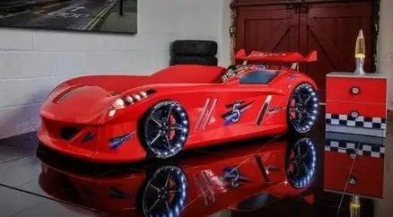 Ліжко машина MUSVENUS Jaguar Speedy boy Red MAXI - підсвічування фар, коліс, дна, звук, пульт